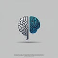 Half brain image split into two parts against a gray background. Left side features Royalty Free Stock Photo