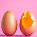A half-broken chocolate Easter egg on a pastel pink background, with ample room for unique copy. Minimalistic Easter Royalty Free Stock Photo
