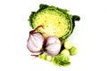 Half a Cabbage with Red Onion and Sprouts Royalty Free Stock Photo