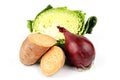 Half a Cabbage with Sweet Potato and Red Onion Royalty Free Stock Photo