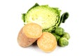 Half a Cabbage with Sweet Potato and Sprouts Royalty Free Stock Photo