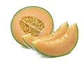 Half cantaloupe melon and slices isolated on white Royalty Free Stock Photo