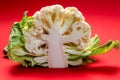 Half cauliflower on red ground Royalty Free Stock Photo