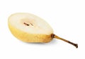 Half a Chinese pear. White isolated background. Close-up. Work with the form. Royalty Free Stock Photo