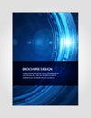Half circle blue hi tech virtual digital generated flow glow lens brochure design template vector