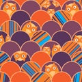 Half circle owl unknown orange seamless pattern