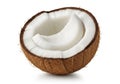 Half of a coconut (Cocos nucifera) with the shell intact. The outer shell is brown and Royalty Free Stock Photo