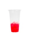 Half of cool red soda water in plastic glass isolated on white b Royalty Free Stock Photo