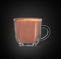 Half a cup of cocoa drink. Vertical cut of cup with cocoa drink