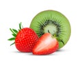 Half cut kiwi fruit and fresh strawberry isolated on white Royalty Free Stock Photo