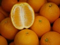 Half cut Orange slice on oranges , citrus fruit Royalty Free Stock Photo