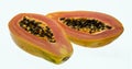 Half cut papaya fruits on white background.