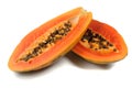 Half cut papaya fruits on white background Royalty Free Stock Photo