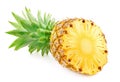 Half cut pineapple with green crown on white background Royalty Free Stock Photo