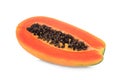 Half cut of ripe papaya with seeds isolated on white Royalty Free Stock Photo