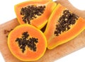 Half cut of ripe papaya with seeds isolated on white Royalty Free Stock Photo