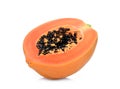 Half cut of ripe papaya with seeds isolated on white Royalty Free Stock Photo