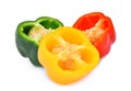 Half cut of yellow,red,green, sweet bell pepper or capsicum Royalty Free Stock Photo