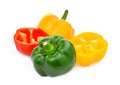 Half cut of yellow,red,green, sweet bell pepper or capsicum Royalty Free Stock Photo