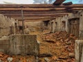 Half destroyed barn with wooden beams Royalty Free Stock Photo