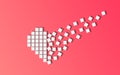 Half Dispersive Heart. Heart Made White Blocks or pixels on red background