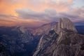 Half Dome Mountain at sunset in Yosemite National Park