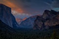 Half Dome rock climbing summits in beautiful golden light at sunset in summer, Yosemite National Park, California, USA Royalty Free Stock Photo