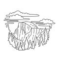 Half Dome in Yosemite National Park California Monoline Line Art Drawing