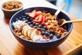 half-eaten acai bowl, showing spoon and bite mark