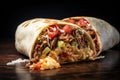 half-eaten burrito, revealing delicious filling inside