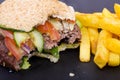 Half Eaten Cheeseburger and Fries Royalty Free Stock Photo