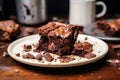 half-eaten chocolatey brownies on a ceramic plate