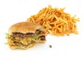 Half-eaten hamburger and french fries Royalty Free Stock Photo