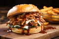 half-eaten pulled pork sandwich on a toasted brioche bun Royalty Free Stock Photo