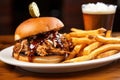 half-eaten pulled pork sandwich on a toasted brioche bun Royalty Free Stock Photo