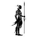 Warrior Elf Silhouette with Spear Poised for Battle in Epic Fantasy and Adventure Games Royalty Free Stock Photo