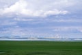 Half empty Lake George with a wind farm in the distance Royalty Free Stock Photo