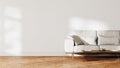 half empty living room interior mock up, gray sofa near white wall with sunlight, 3d