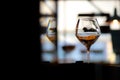 Half empty wine glass with mirror effect Royalty Free Stock Photo