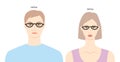 Half Eye frame glasses on women and men flat character fashion accessory illustration. Sunglass unisex silhouette