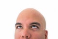 Half face of bald man in white background. Royalty Free Stock Photo