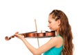 Half-face of girl with long hair playing violin