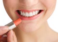 Half face young woman smiling with lipstick Royalty Free Stock Photo