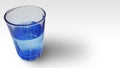 a half filled blue glass with water isolated in white