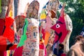 half finished paper mache raavan effigies made of newspaper and color ready to be burnt on the hindu festival of dussera