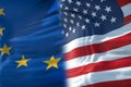 Half flags of united states of america and half European Union f