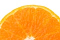 A half of fresh juicy orange fruit slice isolated on white background for text. Natural vitamin C antioxidant