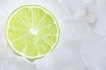 Half fresh lime in the Ice cubes. Royalty Free Stock Photo