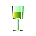 Half full glass shot with green alcoholic drinks, vector illustration, isolated. Absinthe bar