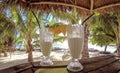 Half full glasses of tropical pina colada cocktail drink with pi Royalty Free Stock Photo